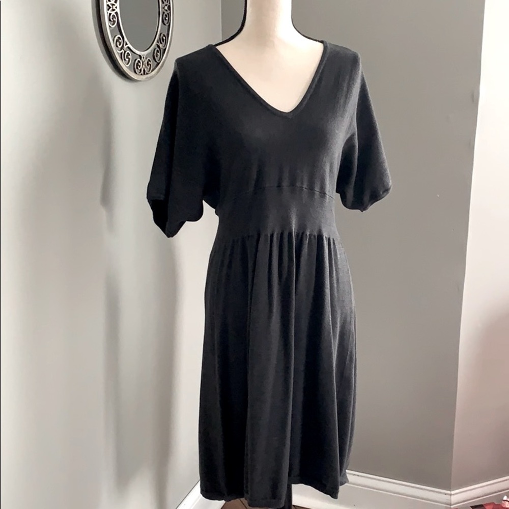 Dark grey knit knee sweater length dress